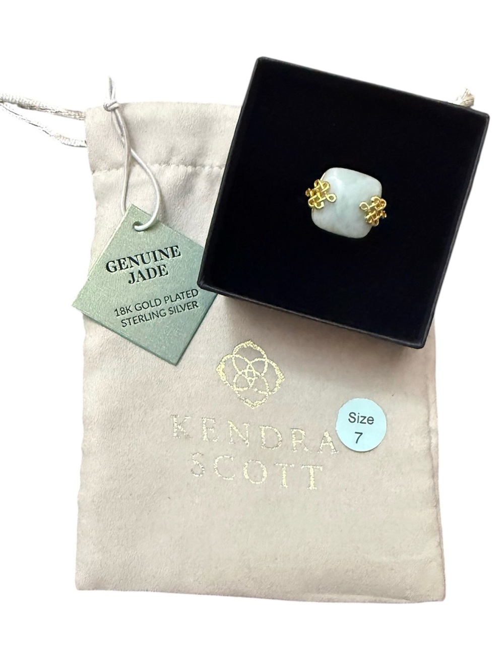 Kendra Scott Genuine Square Jade 18k Gold Plated Sterling Silver Ring Size 7